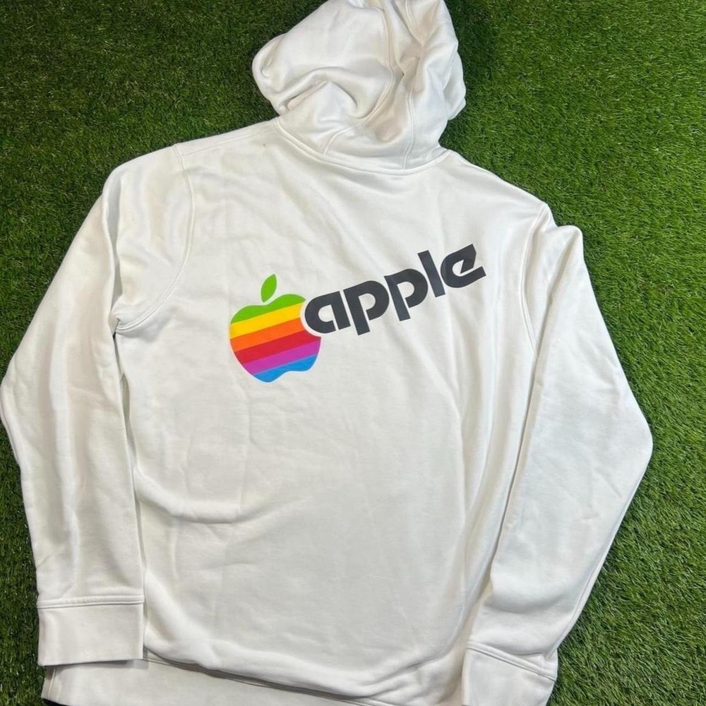 Apple Rainbow Logo Hoodie White Medium Macintosh Computer Retro Tech Street Wear